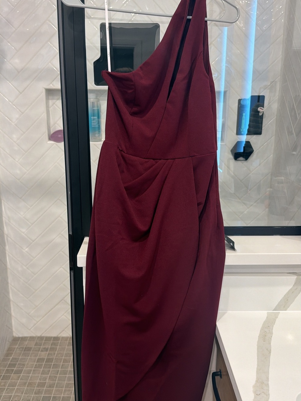 Lulu's One-Shoulder Burgundy Evening dress NWT
